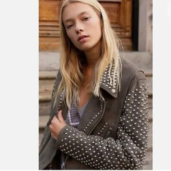 Free People Valentina Studded Moto Jacket L - Picture 1 of 4
